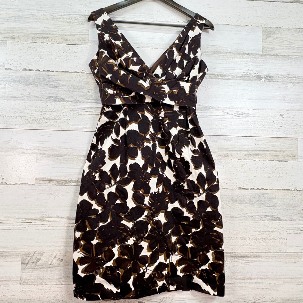 Donna Ricco New York Brown‎ Floral V-Neck Sheath Dress Sleeveless Size 4 Summer